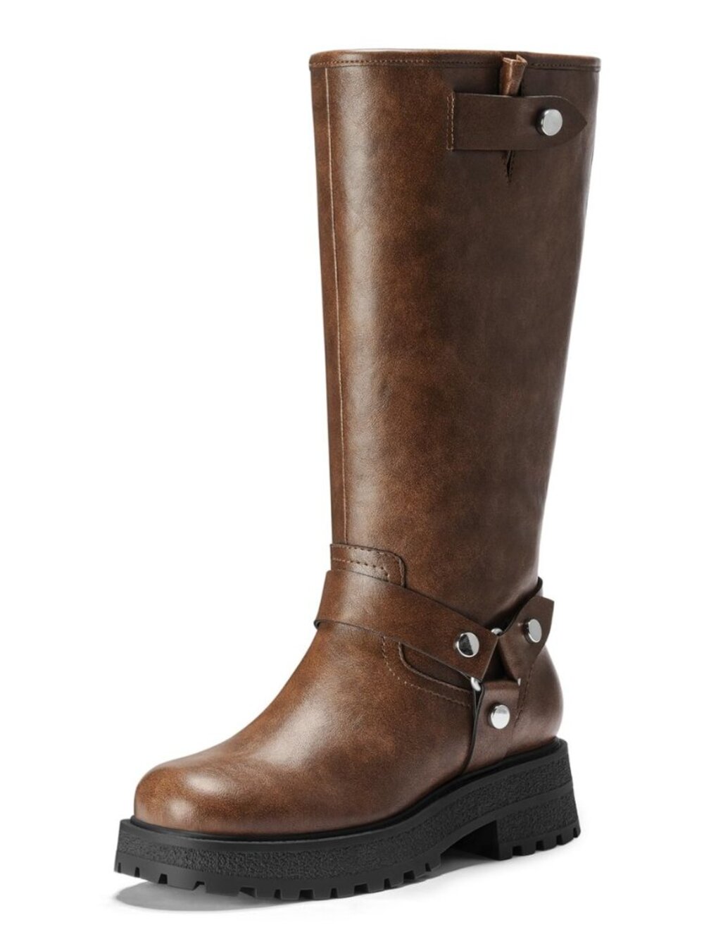 Knee High Boots Women Wide Calf Fall Moto Block Heel